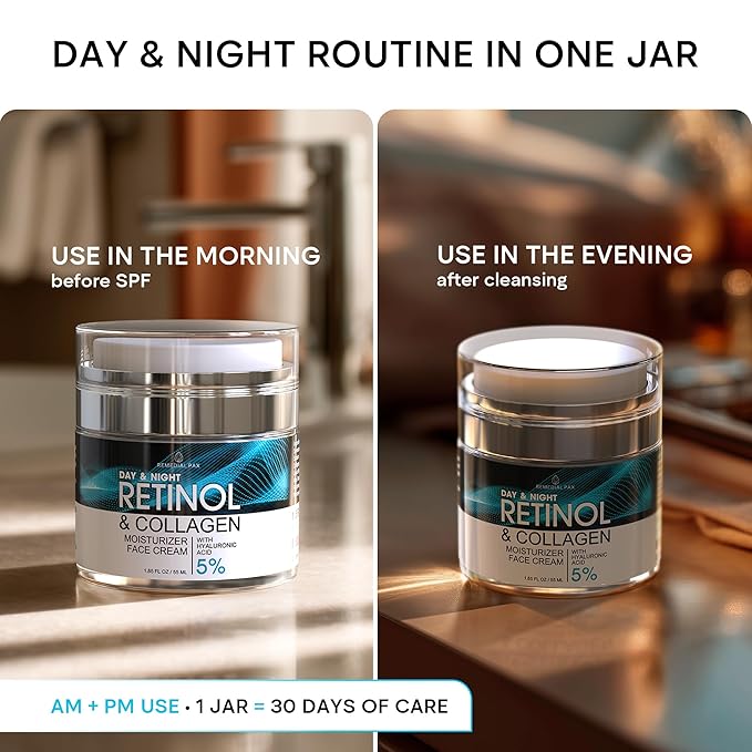 Face Moisturizer Retinol Cream, Anti Aging Neck Firming Cream, Collagen Day & Night Face Cream with Hyaluronic Acid for Women & Men, 1.85 Fl Oz-FemmiqueWomen