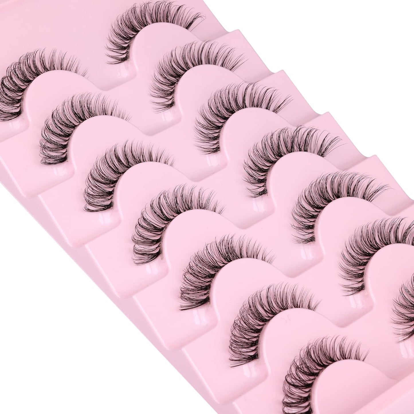 JIMIRE Lashes Natural Look Clear Band Demi-Wispies Short False Eyelashes Fluffy 3D Cat Eye 13MM Strip Lashes 7 Pairs Pack-FemmiqueWomen
