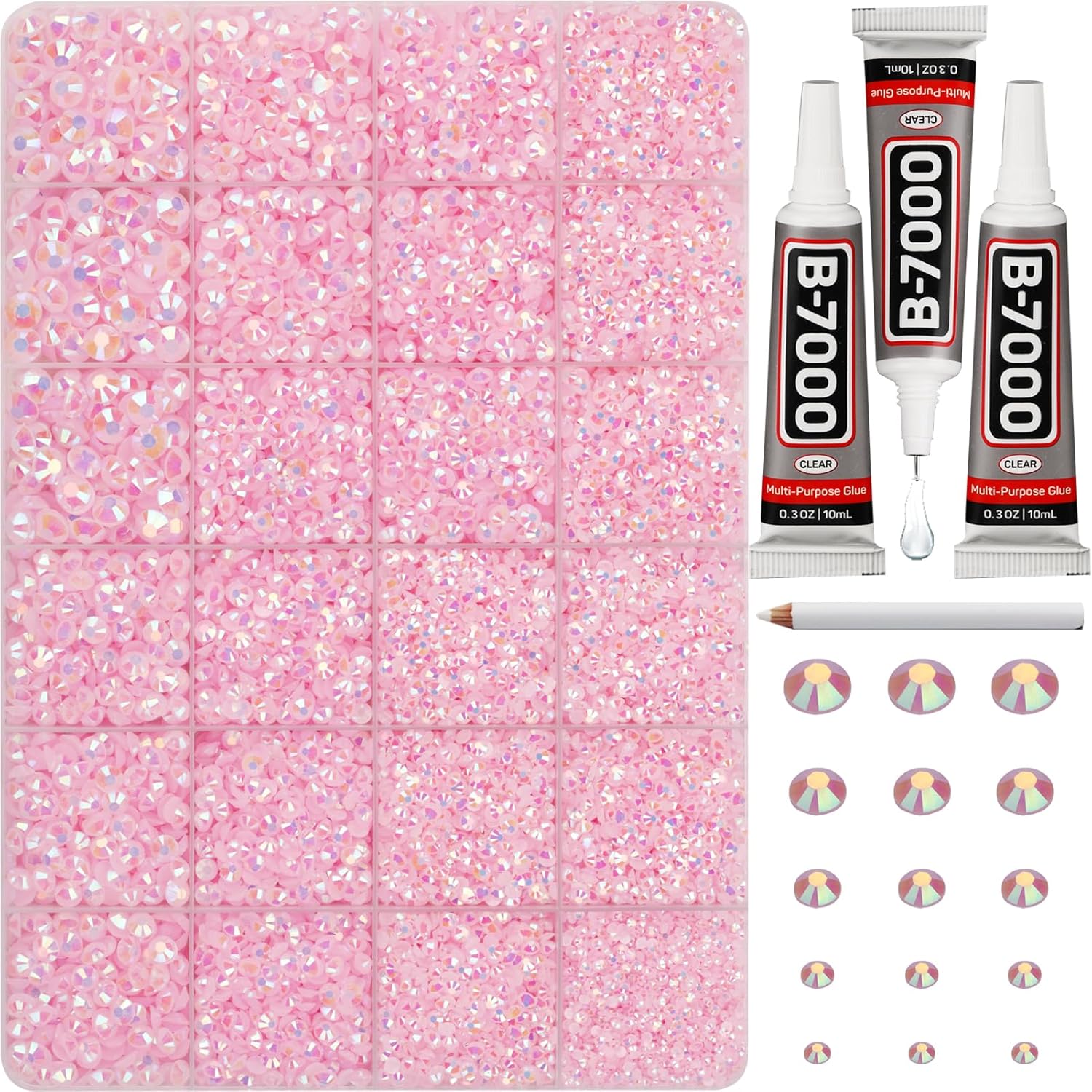 30000Pcs Resin Jelly Rhinestones for Crafting Bedazzling, Pink ab Flatback Gems Jewels for Crafts Clothing Shoes Fabric Tumblers Phone, Flat Back Light Pink Crystal S6/10/16/20/30 with b7000 Glue-FemmiqueWomen