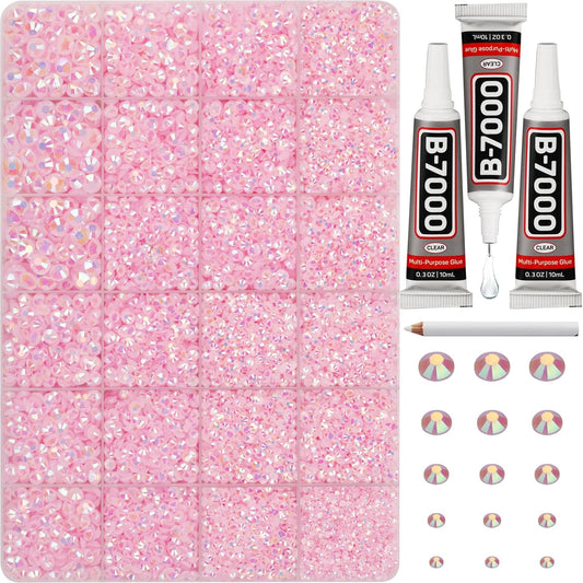30000Pcs Resin Jelly Rhinestones for Crafting Bedazzling, Pink ab Flatback Gems Jewels for Crafts Clothing Shoes Fabric Tumblers Phone, Flat Back Light Pink Crystal S6/10/16/20/30 with b7000 Glue-FemmiqueWomen