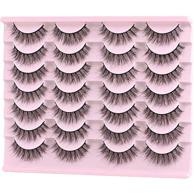 FARRED Natural Lashes Short Eyelashes Wispy False Mink Lash Pack 14 Pair Natural Look Fluffy Doll Eyelash Small Fake Strip Lashes Full Pestañas Sets for MUA and Beginners Daily Makeup (F5 | 8-15mm)-FemmiqueWomen