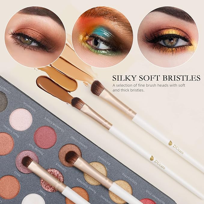 DUcare Makeup Brushes with Bag - 14Pcs Professional Synthetic Make Up Brushes Set for Blush Concealer Foundation Bronzer Powder Eyebrow Contour Eyeshadow Blending Makeup Brush Set Mekaup bag, White-FemmiqueWomen