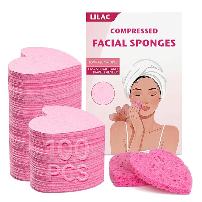100 Count Compressed Pink Facial Sponges | 100% Natural Cellulose Eco-Friendly Makeup Sponges for Gentle Cleansing, Exfoliating & Stubborn Makeup Removal | Travel & Home Beauty Essentials for Women-FemmiqueWomen