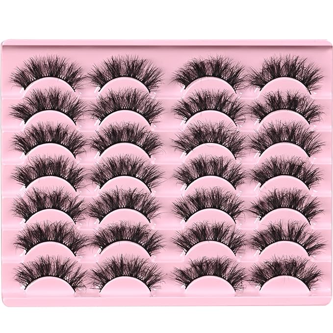 FARRED Fluffy Lashes Natural False Eyelashes Short Wispy Lash Pack 14 Pair Natural Look Cat Eye Strip Eyelash Small Fake Lashes Full Pestañas Sets for MUA and Beginners Daily Makeup (F11 | 7-16mm)-FemmiqueWomen