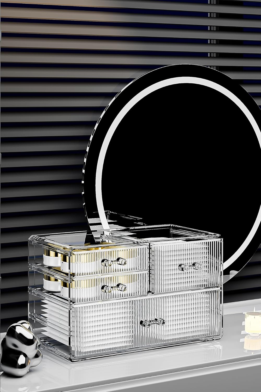 ZHIAI Stackable Storage Drawers, Acrylic Bathroom Counter Organizer Clear Makeup Organizers for Vanity, Kitchen Cabinets, Bathroom, Undersink, Home Organization and Storage (4 Drawers, Pattern B)-FemmiqueWomen