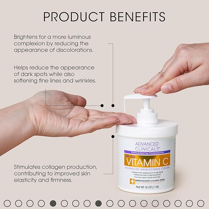 Advanced Clinicals Vitamin C Cream Face & Body Lotion Moisturizer | Anti Aging Skin Care Firming & Brightening Cream For Body, Face, Uneven Skin Tone, Wrinkles, & Sun Damaged Dry Skin, 16 Oz-FemmiqueWomen