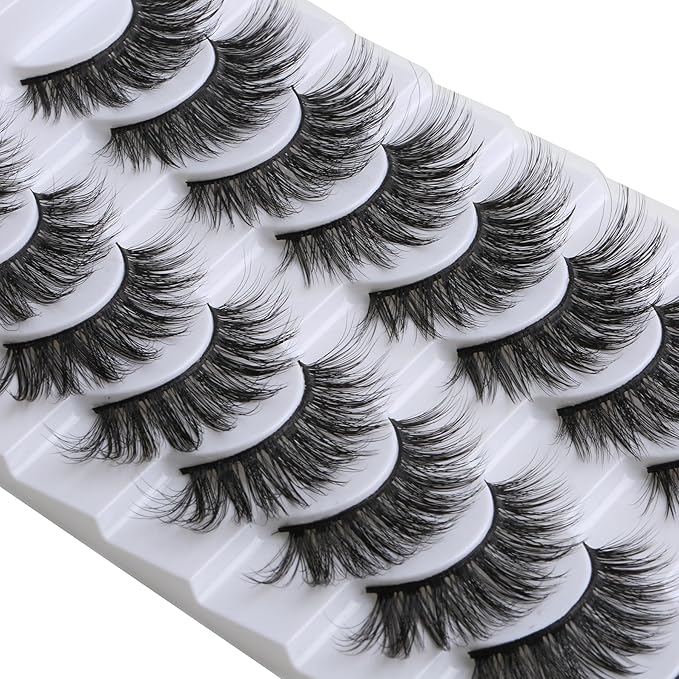SUNWELL False Eyelashes 16mm Mink Lashes Cat Eye Faux Mink Lashes 8D Fluffy Strip Lashes Soft Wispy Luxury Volume Fake Eyelashes 10 Pairs Pack-FemmiqueWomen