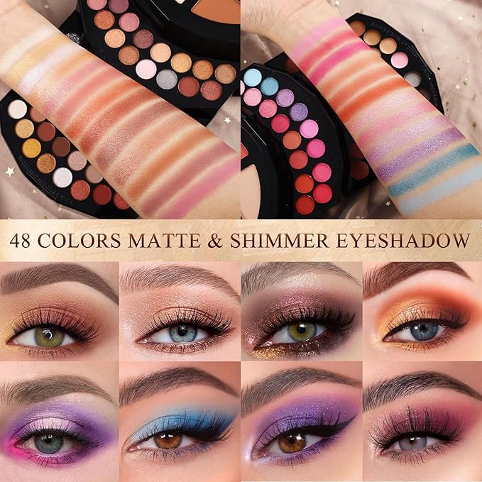 109 Colors Makeup Kit for Women Girl Full Kit Gift Set with Mirror All in One Make up Palette Included Eyeshadow Glitter Lipstick Concealer Eyeliner Eyebrow Highlighter Contour Blusher Compact PowderN-FemmiqueWomen