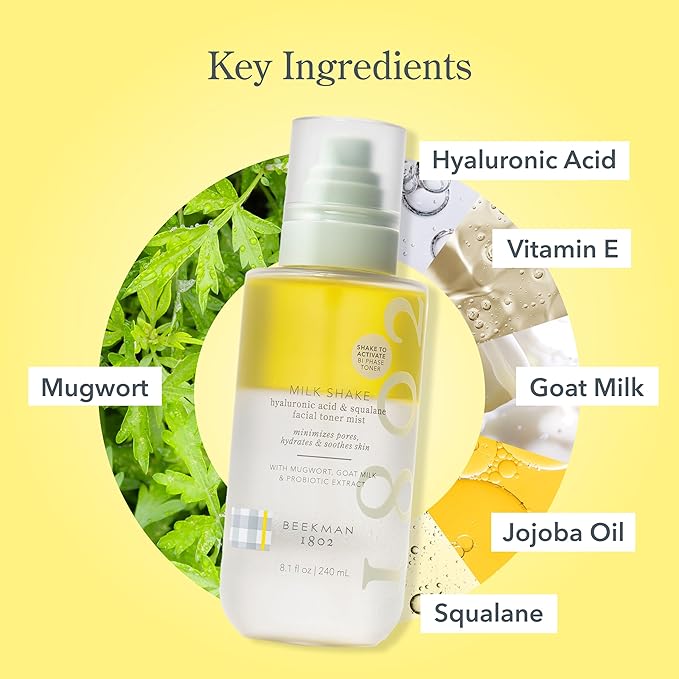 Beekman 1802 Milk Shake Hydrating Face Mist - Hyaluronic Acid & Squalane Facial Mist Minimizes Pores & Gently Moisturizes - Makeup Setting Spray - Fragrance-Free-FemmiqueWomen