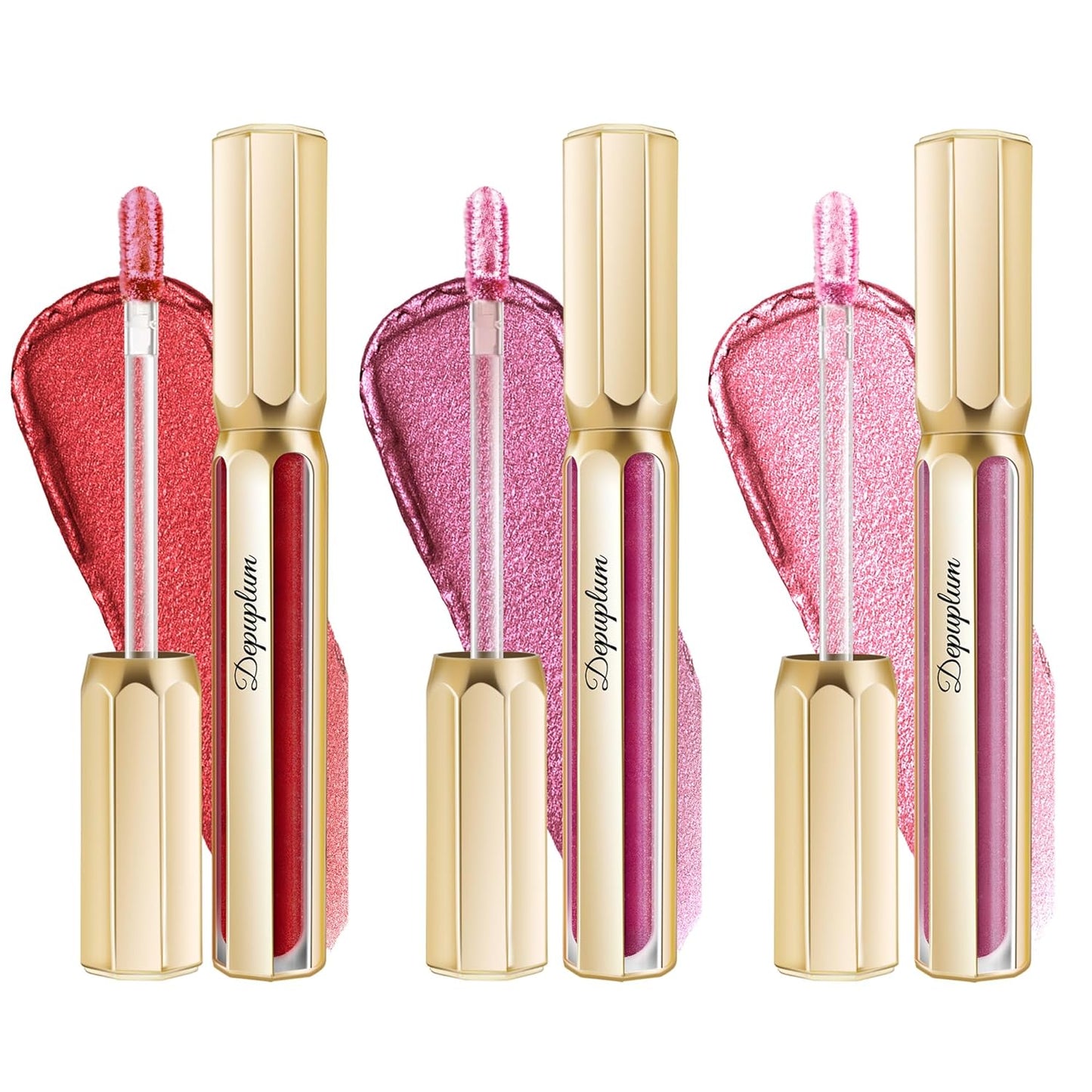 3Pc Lipsticks Set for Women Metallic Lipstick Long Lasting Dark Red Burgundy Pink Lip Gloss, Metal Shine Lightweight Hydrating Full Coverage Lip Color, DP104/107/108-FemmiqueWomen