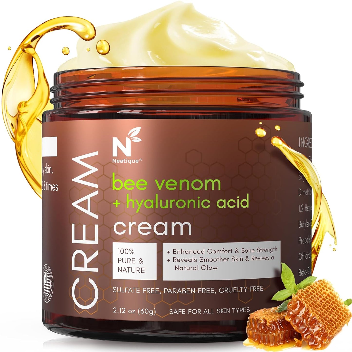 Bee Venom & Hyaluronic Acid Anti-Aging Face Cream – 2025 New Renewal Formula, Skin Moisturizer, All Skin Types, 2.12 Oz (60g)-FemmiqueWomen