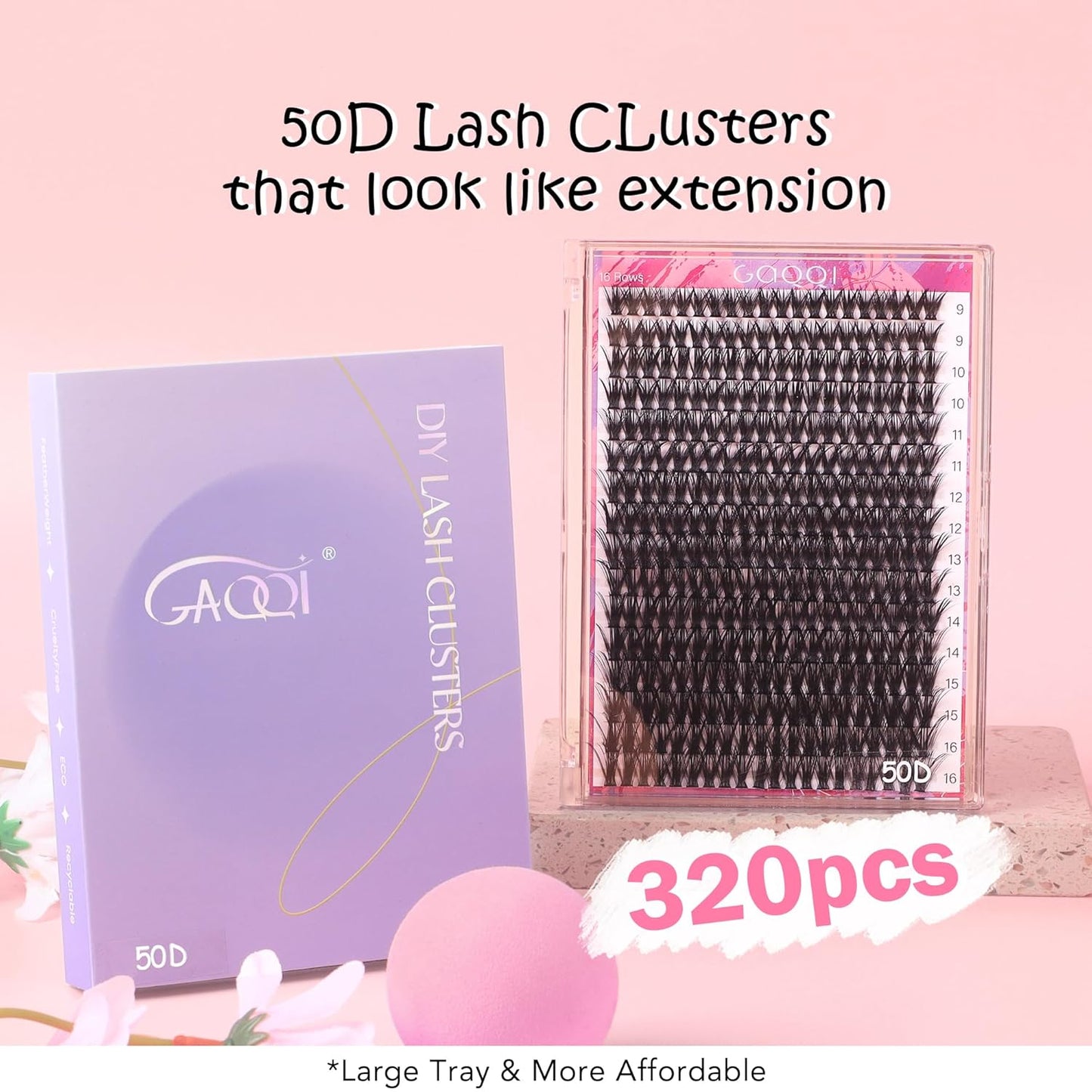 GAQQI Lash Clusters 320Pcs Individual Lashes 50D Mixed 9-16mm Eyelash Clusters C Curl Lash Clusters Look Like Mink Eyelash Extensions Thin Band Soft to Use Self Application(50D-CMIX）-FemmiqueWomen