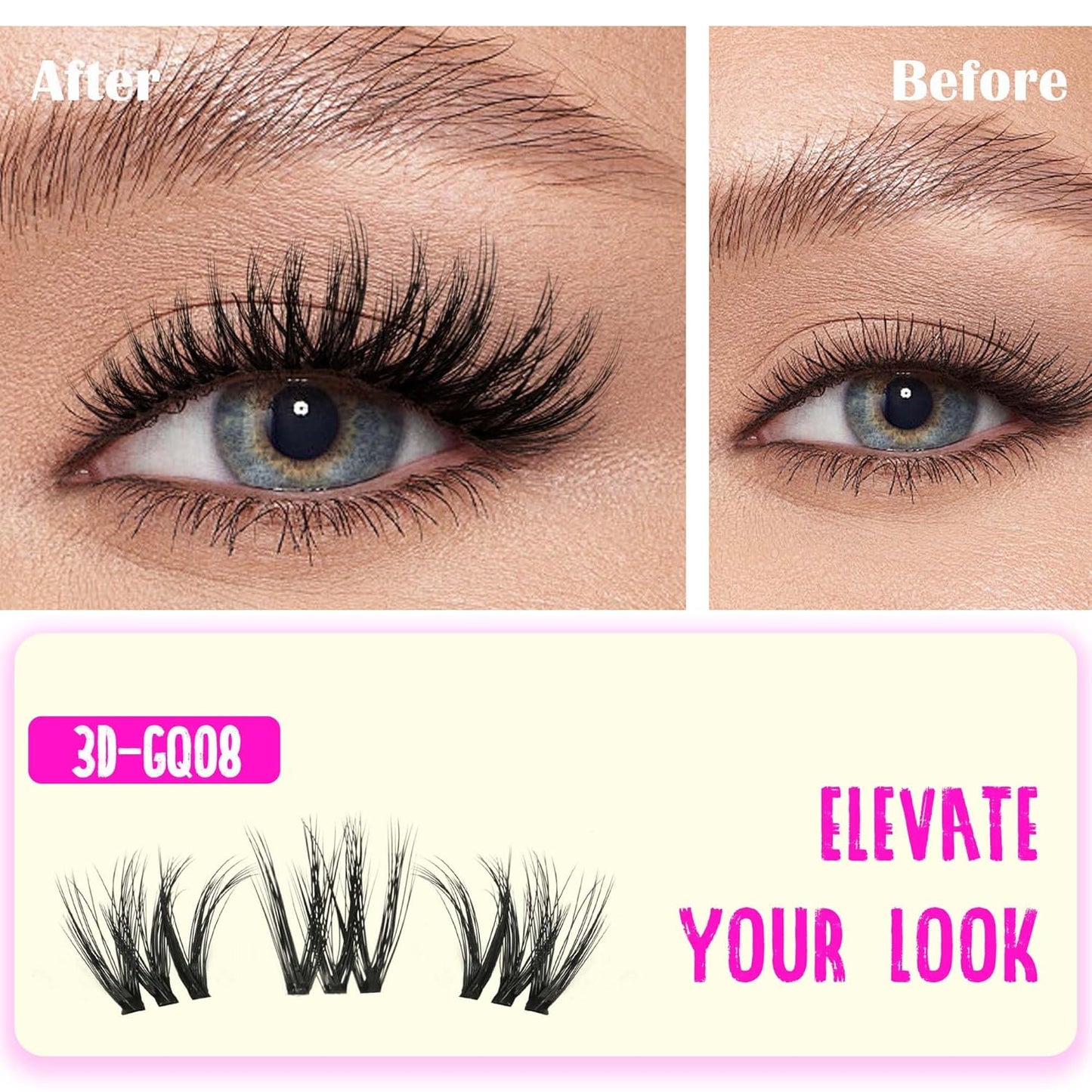 GAQQI Lash Clusters Kit, DIY Lash Extensions Kit 10-14mm Cluster Lashes, Wispy Eyelash Clusters with Lash Bond and Seal+Lash Tweezer+Remover+110pcs Thin Band Individual Lashes (3D-GQ08-KIT)-FemmiqueWomen