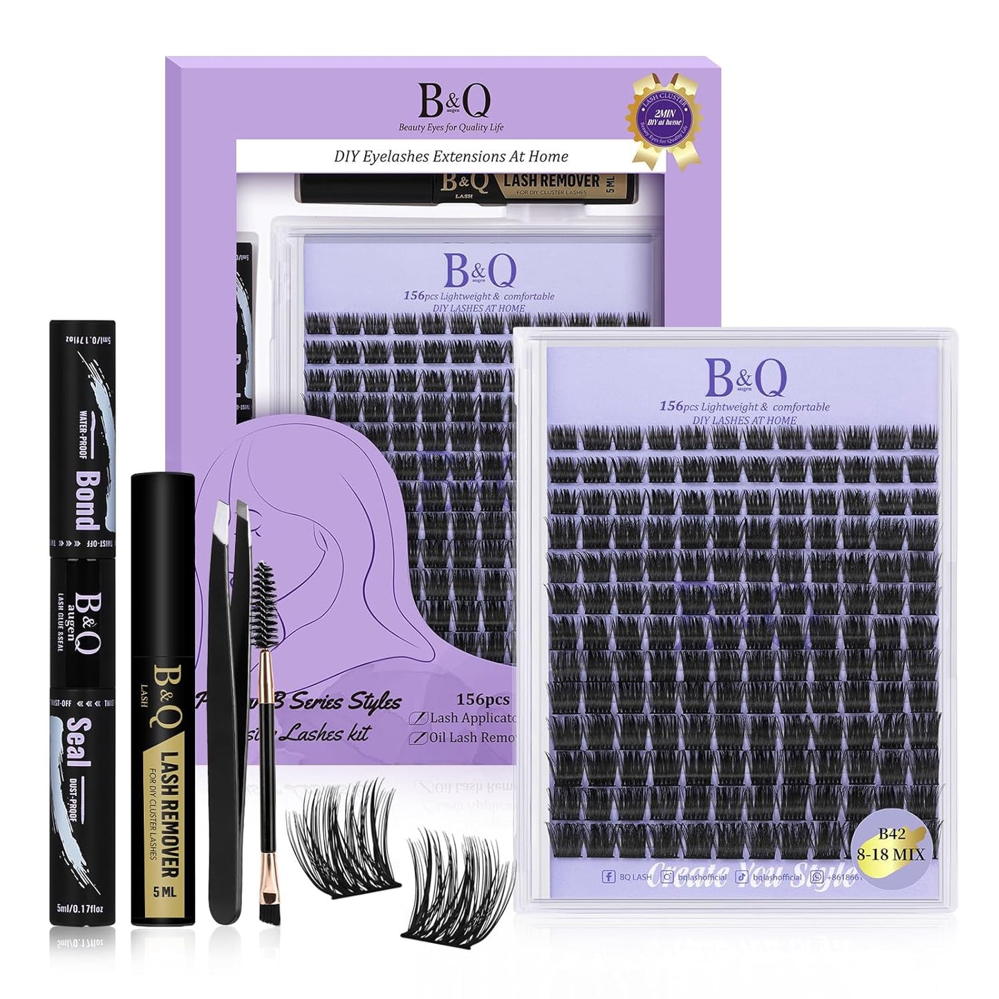 B&Qaugen Lash Clusters B42 DIY Eyelash Extensions(B42,8-18MIX)-FemmiqueWomen