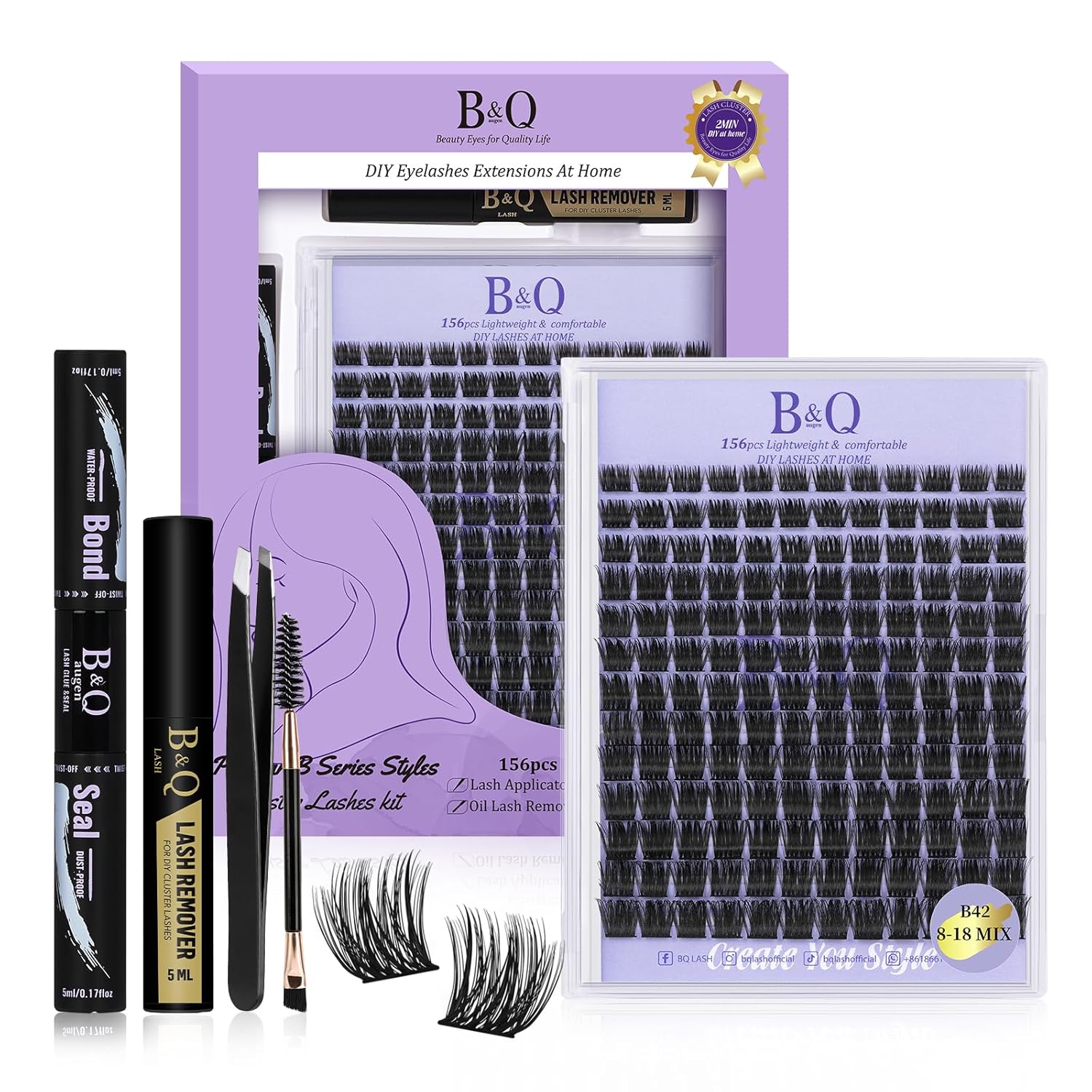 B&Qaugen Lash Clusters B42 DIY Eyelash Extensions(B42,8-18MIX)-FemmiqueWomen