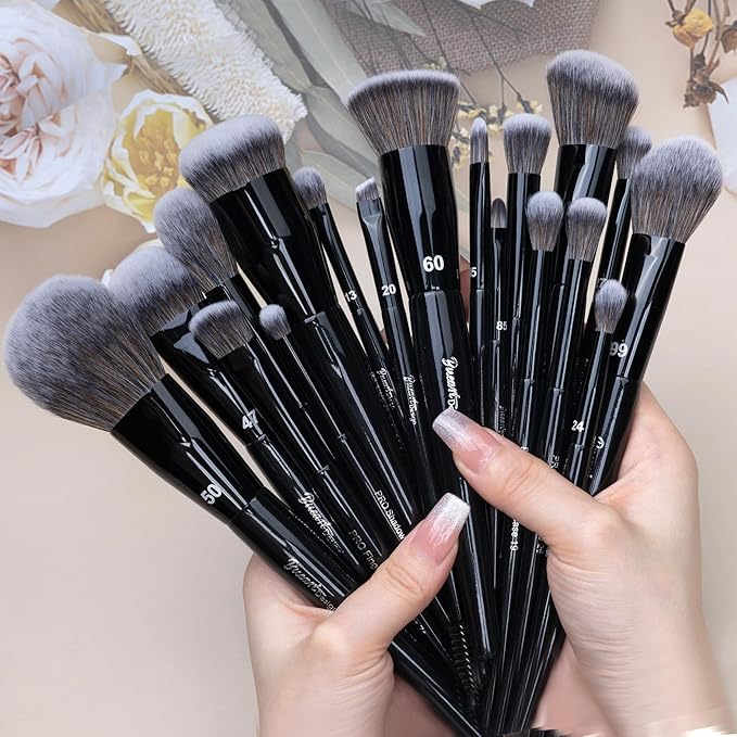 Bueart Design 19Pcs Professional Grade Labeled Makeup Brushes Set, Large Foundation Powder Contour Concealer eyeshadow Blush EyeLiner Make up Brushes,Premium Synthetic hair,Vegan Cruelty-free-FemmiqueWomen