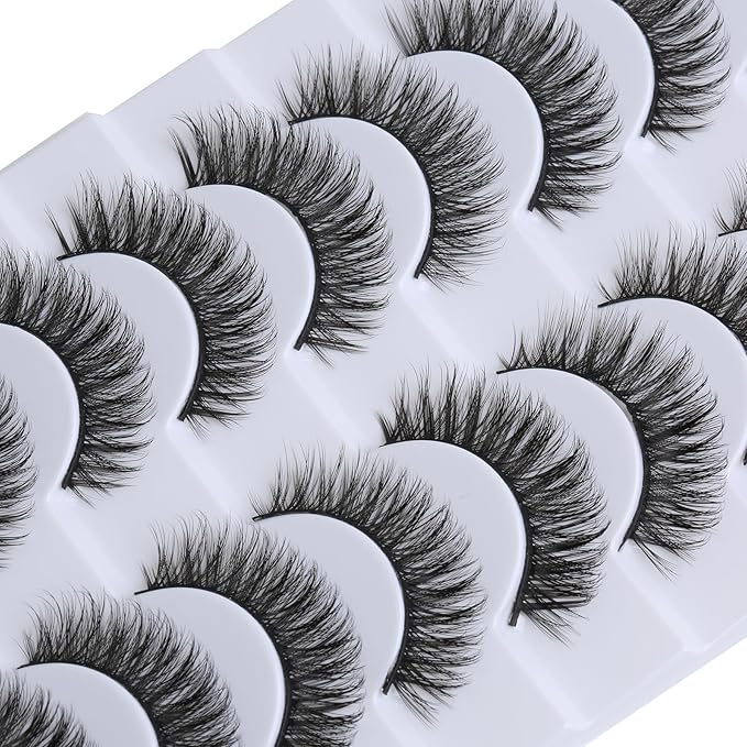 SUNWELL False Eyelashes 12mm Mink Lashes Natural Look 3D Faux Mink Eye Lashes Soft Reusable Luxury Volume Fake Eyelashes 10 Pairs Pack-FemmiqueWomen