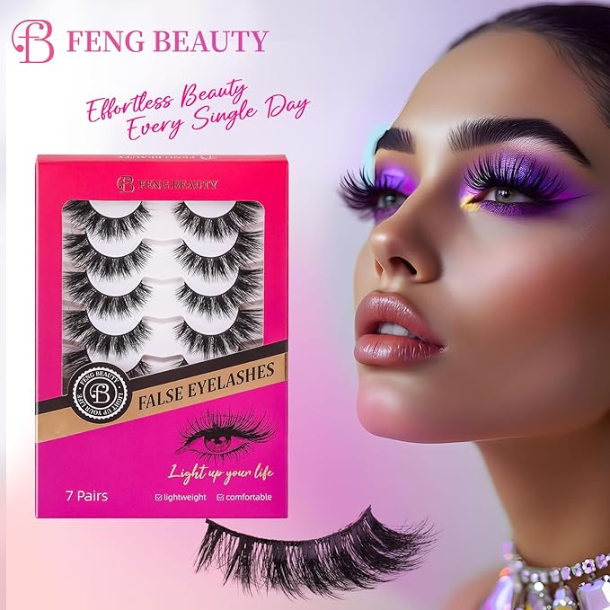 Dramatic Cat Eye Lashes - Fluffy Volume False Eyelashes with Lightweight Comfort, Easy Apply Winged Style (8-16mm), Reusable Glam Lashes for All Eye Shapes, 7 Pairs Full-Strip Lashes-FemmiqueWomen