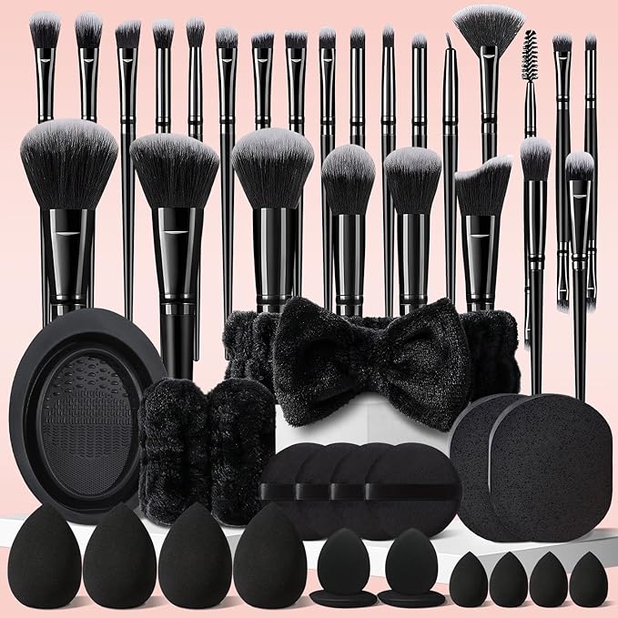 47Pcs Black Makeup Brushes Set Professional Makeup Kit Multi-functional Makeup Tool Set with Facial Makeup Accessories, Foundation Makeup Brush Kit Eye and Face Make up Brushes & Tools-FemmiqueWomen