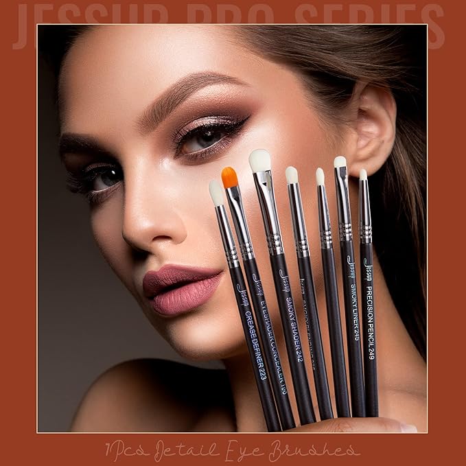 Jessup Eyeshadow Brush Set 7pcs Fluffy Eye Makeup Brushes for Eye Shadow Blending Shader Crease Concealer Black T334-FemmiqueWomen