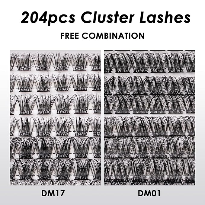 Lash Clusters 204 Pcs Individual Lashes Clusters Eyelash Extensions False Eyelashes DIY Lash Extension Kit Reusable False Eyelashes Natural Look Mix 10-16mm C D Curl(DM01+DM17)-FemmiqueWomen