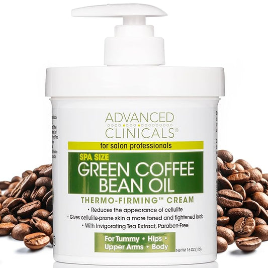 Advanced Clinicals Green Coffee Bean Thermo Firming Body Cream | Anti Cellulite Cream | Caffeine Body Lotion Moisturizer To Firm, Tighten, & Hydrate Look Of Legs, Arms, Tummy, Butt, & Thighs, 16 Oz-FemmiqueWomen