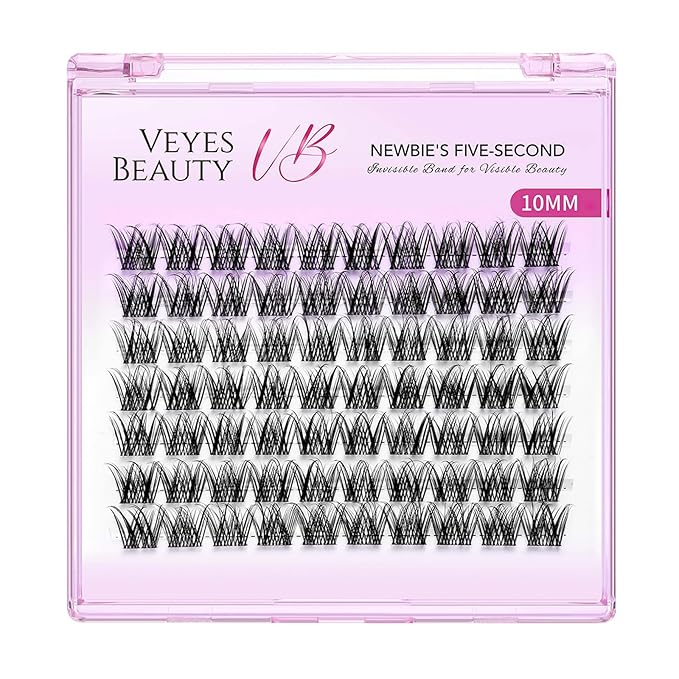 VEYESBEAUTY Lash Clusters Individual Eyelash Extensions Thin & Invisible Band DIY False Eyelashes for Self-application Newbie's Five-Second Series Wispy Lash Tray, LuxeBold 10mm Single Length-FemmiqueWomen