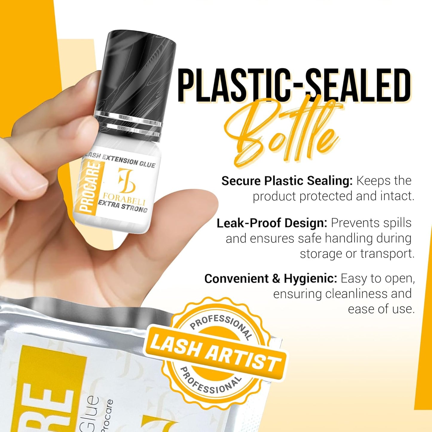 Forabeli Pro Care Lash Extension Glue, 1–2 Sec Fast Dry, 8 Week Retention, Advanced Bonding System, Professional Eyelash Extension Glue, Lash Adhesive for Eyelash Extensions-FemmiqueWomen