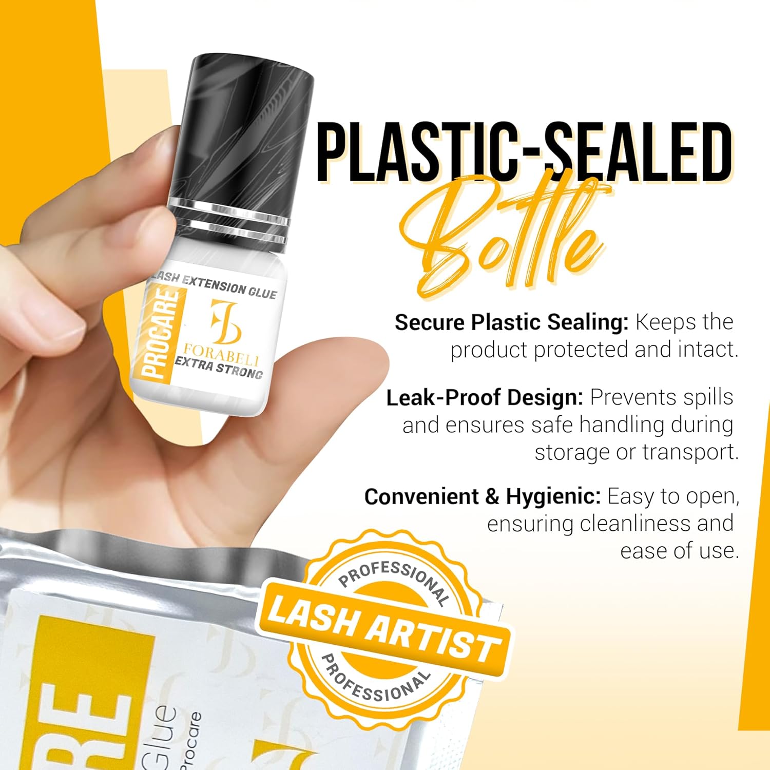 Forabeli Pro Care Lash Extension Glue, 1–2 Sec Fast Dry, 8 Week Retention, Advanced Bonding System, Professional Eyelash Extension Glue, Lash Adhesive for Eyelash Extensions-FemmiqueWomen