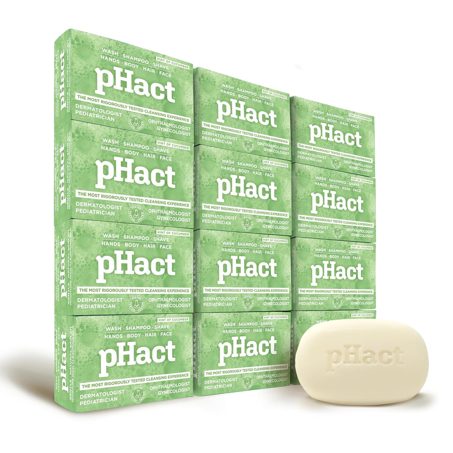 ANDREW LESSMAN pHact Moisture-Rich, Soap-Free Cleansing Bar Cucumber. Natural Skin pH. All Skin Types - Even Sensitive Skin. Hypoallergenic. Dermatologist Tested. 12 - Pack 4.25 oz each-FemmiqueWomen