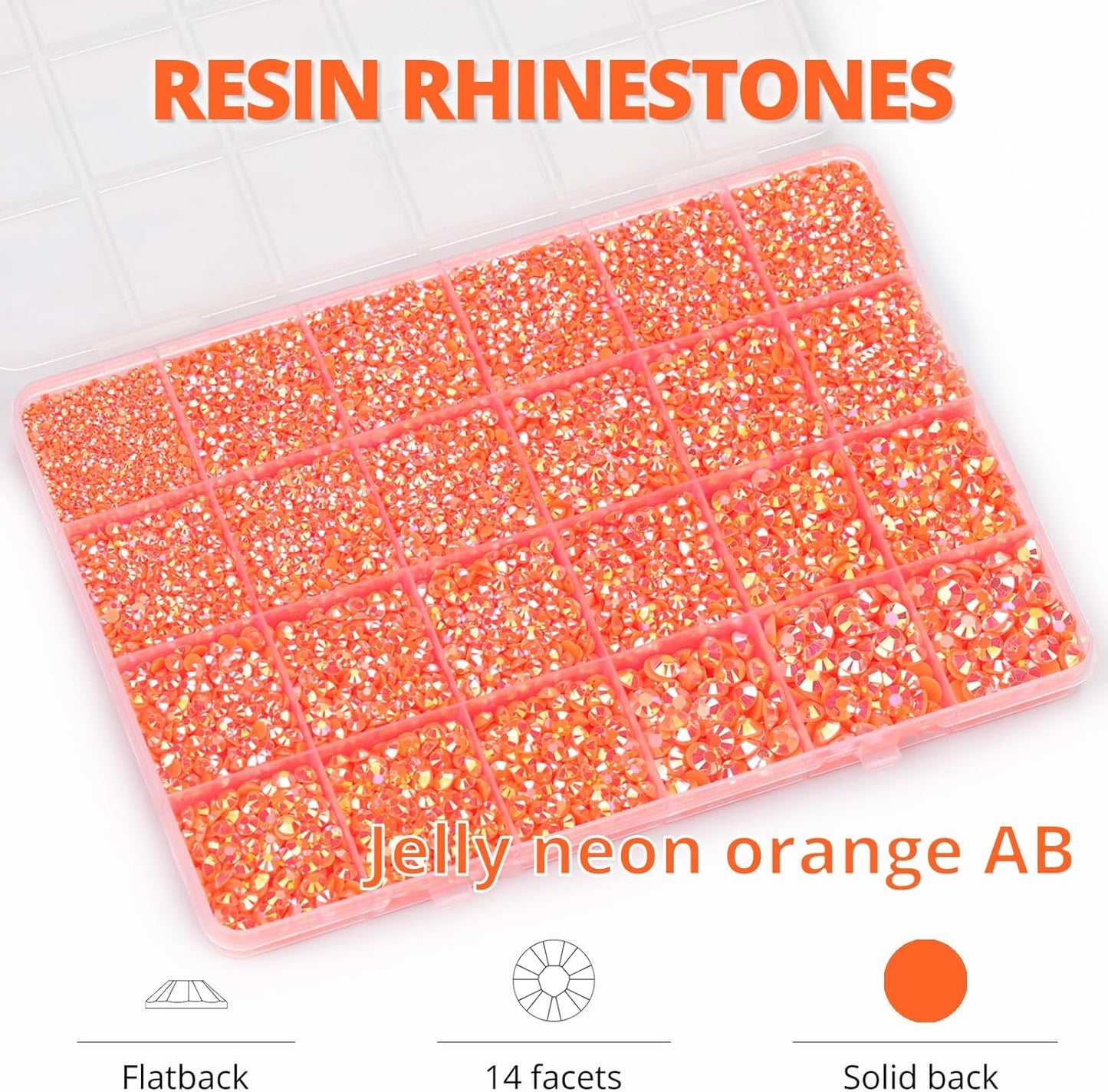 30000Pcs Resin Jelly Rhinestones Set for Crafting Bedazzling, Neon Orange AB Flatback Gems Jewels for Crafts Clothes Shoes Fabric Outfit Nails Makeup, Flat Back Crystal 2-6mm with b 7000 Glue-FemmiqueWomen