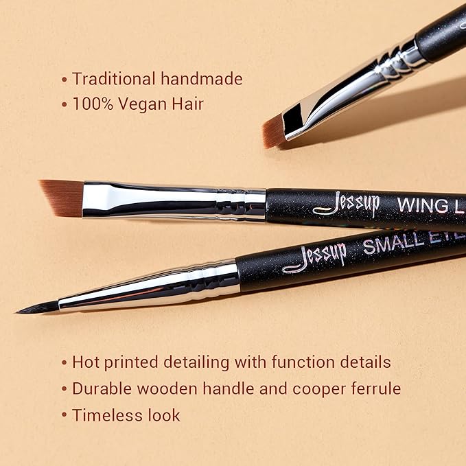 Jessup Eyeliner Brush Set, 3pcs Pro Precision Eyeliner Brushes Fine Point Angled Thin Gel Liquid Flat Winged Eye Liner Brush, Black T346-FemmiqueWomen