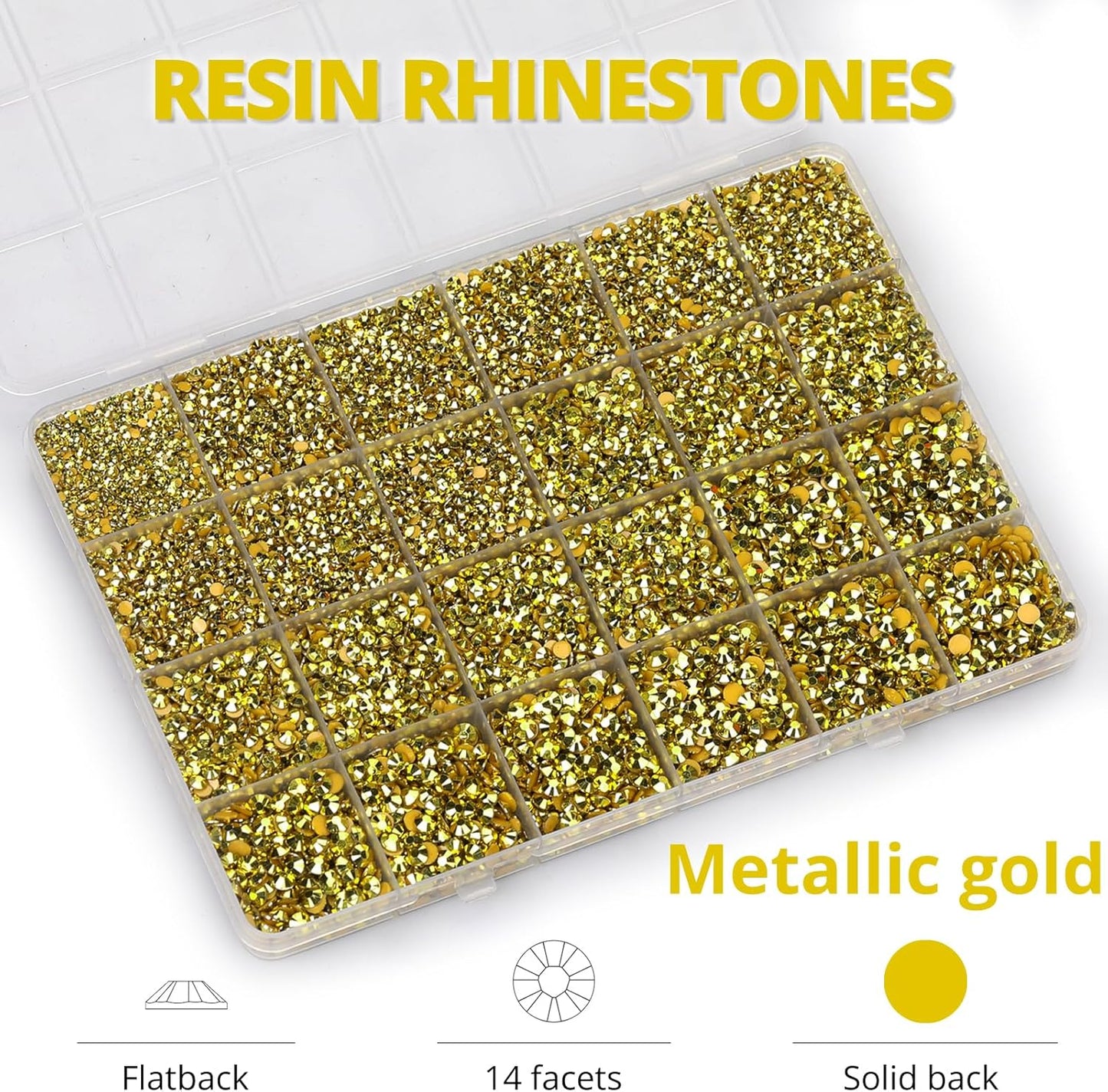 30000Pcs Resin Rhinestones Set for Crafting Bedazzling, Metallic Gold Flatback Gems Jewels for Crafts Clothes Shoes Fabric Outfit Nails Makeup, Flat Back Crystal 2-6mm with b 7000 Glue-FemmiqueWomen