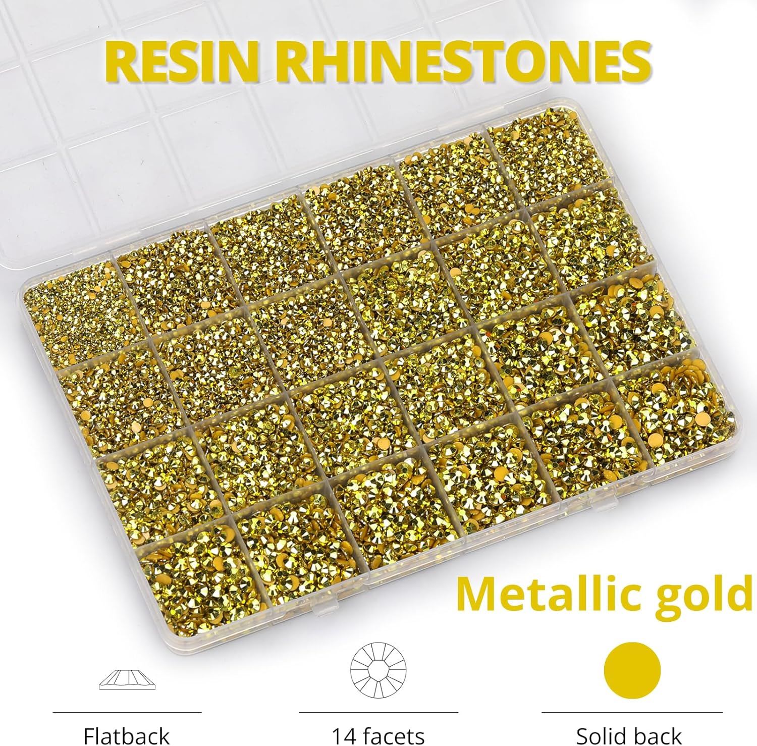 30000Pcs Resin Rhinestones Set for Crafting Bedazzling, Metallic Gold Flatback Gems Jewels for Crafts Clothes Shoes Fabric Outfit Nails Makeup, Flat Back Crystal 2-6mm with b 7000 Glue-FemmiqueWomen