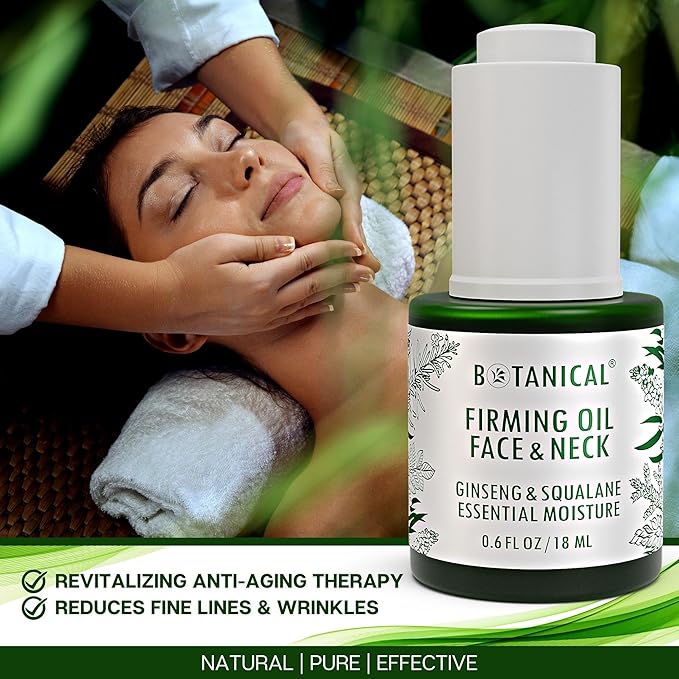 Botanical Face & Neck Firming Oil | Anti-Wrinkle Ginseng & Squalane Serum w/Gua Sha Lift Scraper | Organic, Pure, Natural Skincare (0.6 fl oz | 18 ml)-FemmiqueWomen