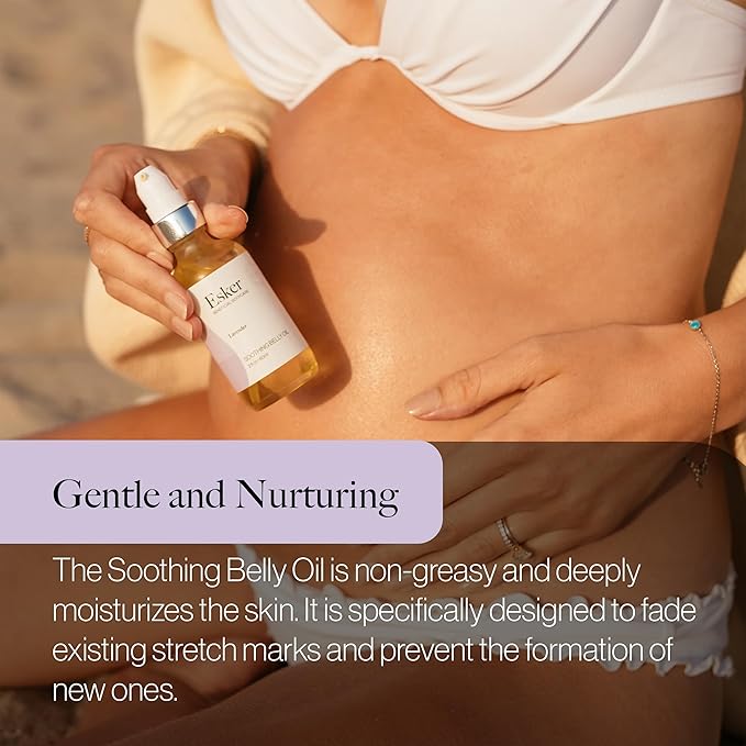 ESKER Natural Soothing Belly Oil | (4.0oz) | Plant-Based Formulated for Pre and Postpartum Skin | Designed to Fade Existing Stretch Marks and Prevent the Formation of New Ones | Cruelty Free-FemmiqueWomen