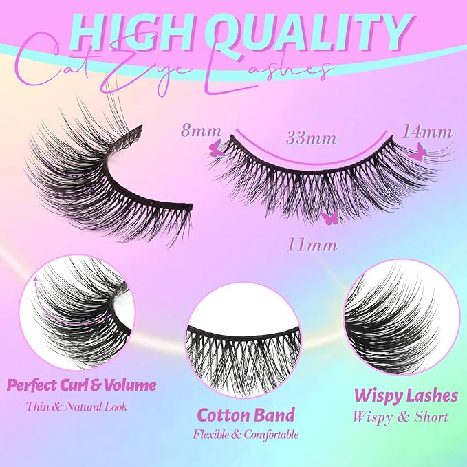Losha Lashes Wispy Cat Eye Lashes 3D Natural False Eyelashes 9 Pairs Thin Faux Mink Lashes Pack Soft Lightweight Fake Eyelashes (Wispies)-FemmiqueWomen