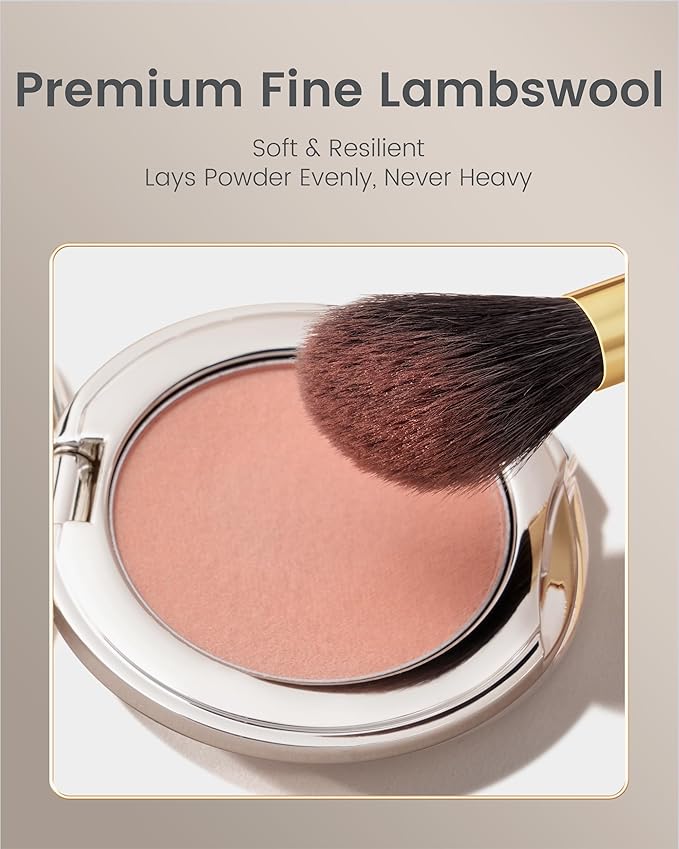 Desert Oak Series Angled Blush Brush - Soft Goat Hair Bristles for Powder/Cream Blush & Bronzer, Ergonomic Ebana Handle & Brass Ferrule, Beginner to Pro (CM 164)-FemmiqueWomen