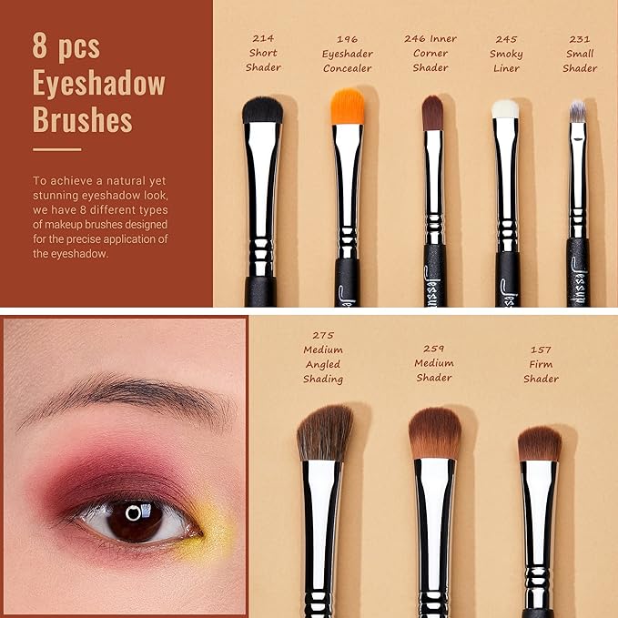 Jessup Eye Makeup Brushes Set Professonal 28pcs Premium Synthetic Eyeshadow Brush Eyeliner Brush Eyebrow Brush Blending Brush for Makeup Black T341-FemmiqueWomen