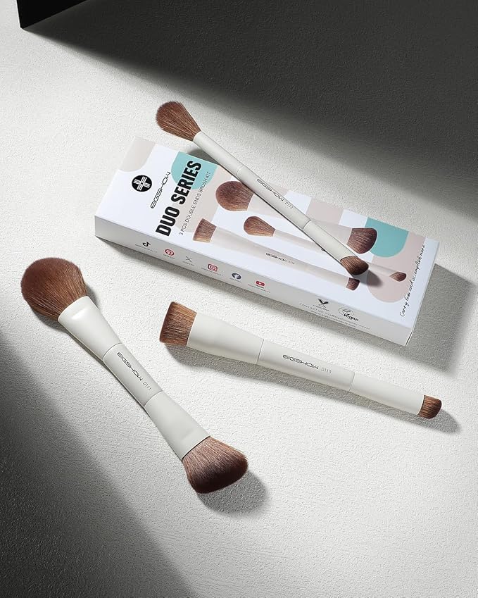 EIGSHOW Makeup Brush Set, 3Pcs Double Ended Face Makeup Brushes for Foundation Powder Contour Highlight Concealer Nose Shadow, Travel Gift Set (Beige)-FemmiqueWomen