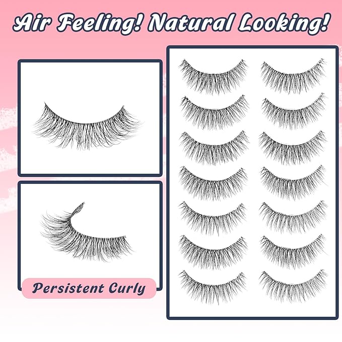 False Lashes Natural Look Wispy Eyelashes 13MM Eye Lash Pack for Daily C Curl Natural Lashes 7 Pair Siligli-FemmiqueWomen