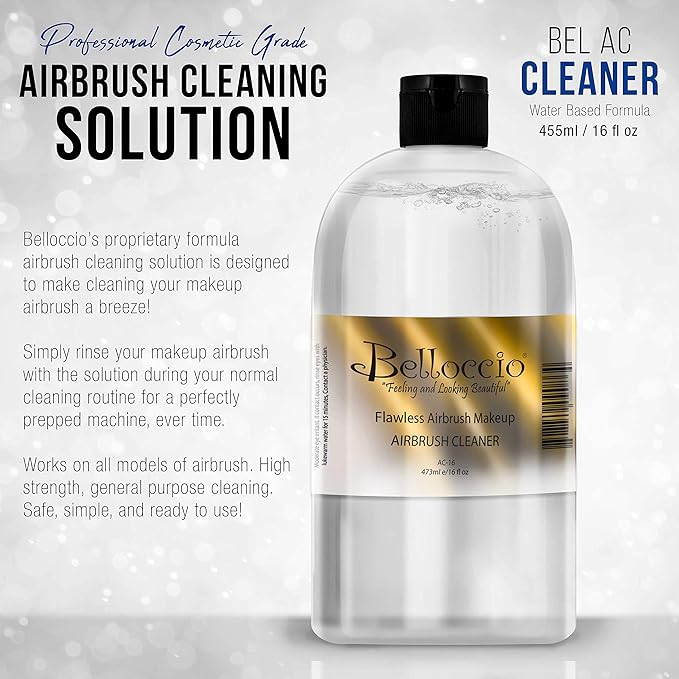 16 Ounce Bottle of Belloccio Makeup Airbrush Cleaner - Fast Acting Cleaning Solution, Quickly Cleans Flushes Out Airbrush Makeup Foundation, Blush, Highlighter - Clean Cosmetic Makeup Brushes, Paint-FemmiqueWomen