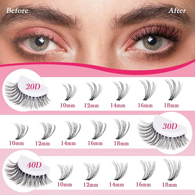 Lash Clusters 600PCS - Eyelash Clusters 20D+30D+40D+50D+60D+80D Wispy Individual Lashes D Curl Lash Extension 10-18MM Natural Lash Clusters DIY Cluster Eyelash Extensions for Beginners-FemmiqueWomen