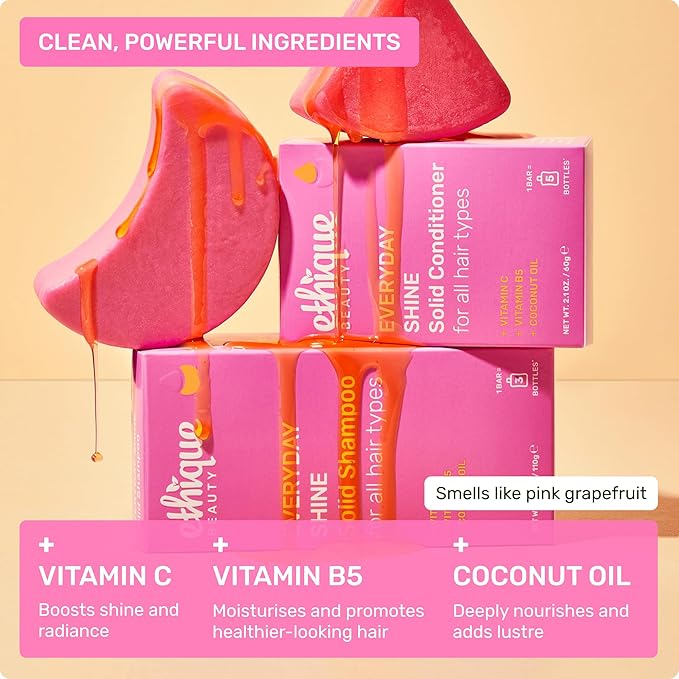 Ethique Everyday Shampoo Bar for soft, shiny hair with Vitamin C - Plastic-Free, Cruelty-Free, Vegan, 3.88 oz - Formerly Pinkalicious-FemmiqueWomen