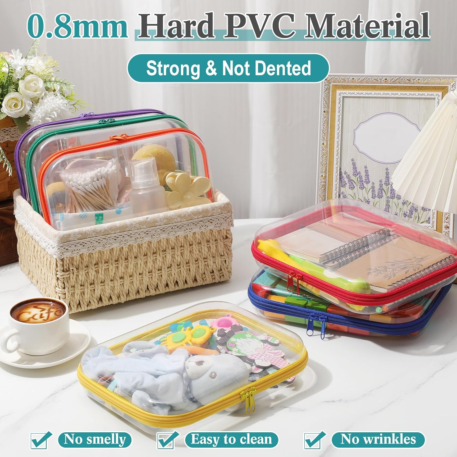 Sanwuta 6 Pcs Clear Hard Zipper Case Pencil Pouches Hard Plastic Zipper Pouches Makeup Bag Transparent Cases for Snacks Plastic Storage Organizer Box for Travel-FemmiqueWomen