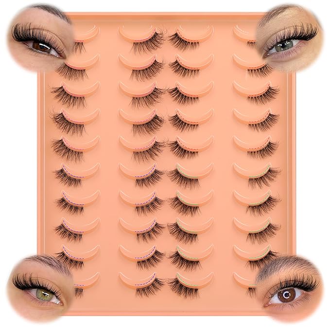 JIMIRE 20 Pairs Hlaf False Eyelashes with Clear Band Half Lashes Wispy Short Accent Lashes 4 Styles Mixed Cat Eye Mink Lashes Fluffy 3/4 Corner Fake Half Lashes Cat Eye Natural Look-FemmiqueWomen