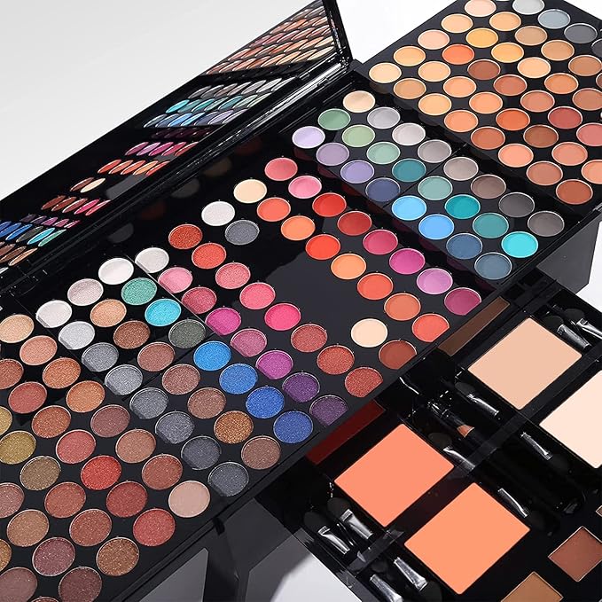 190 Colors Cosmetic Make up Piano Box Set,Combination with Eyeshadow /Facial Blusher /Eyebrow Powder /Eyeliner Pencil /Mirror,All-in-1 Makeup Gift Set (Color A)-FemmiqueWomen