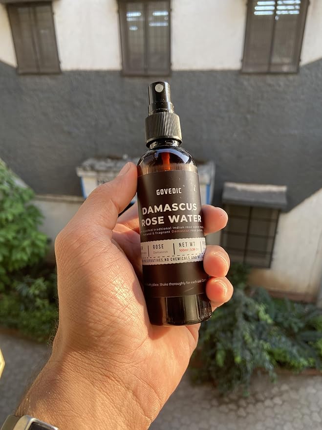 Govedic Rose Water Spray for Face Made with Damask Rose Petals, All-Natural Formula, No Dyes or Alcohol, Suitable for All Skin & Hair Types 100ml 3.38 Oz-FemmiqueWomen