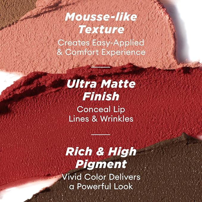 ITY Velvet Matte Finish Lip Stain-Mousse Textured Lip Clay, Red Shade, Conceals Lip Lines, Rich Pigment Lip Tint Lipsticks, 0.14 oz (4g) in Earthy, Truffle.-FemmiqueWomen