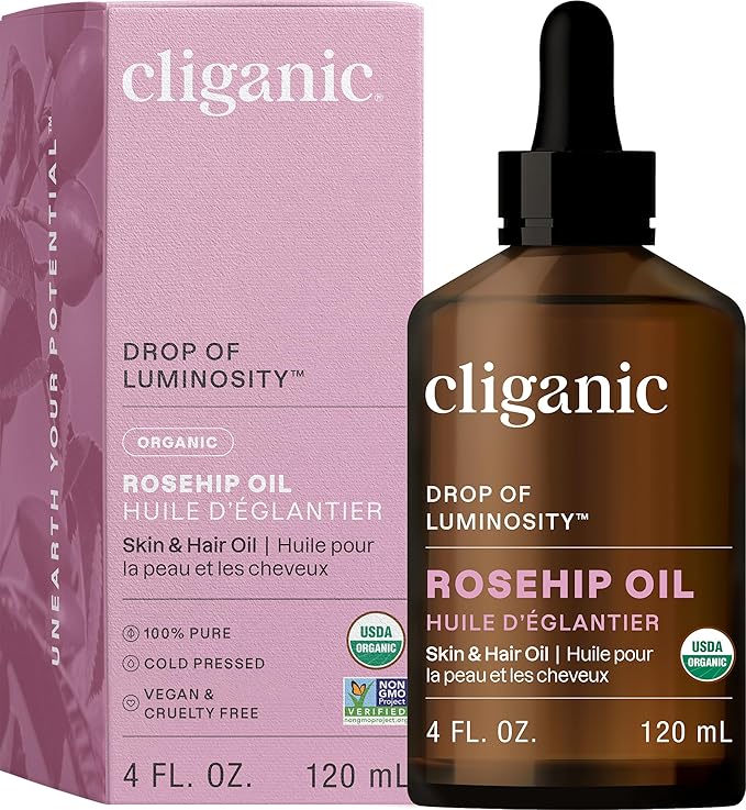 Cliganic Organic Rosehip Seed Oil for Face, 100% Pure | Natural Cold Pressed Unrefined Non-GMO | Carrier Oil for Skin, Hair & Nails (Packaging May Vary)-FemmiqueWomen